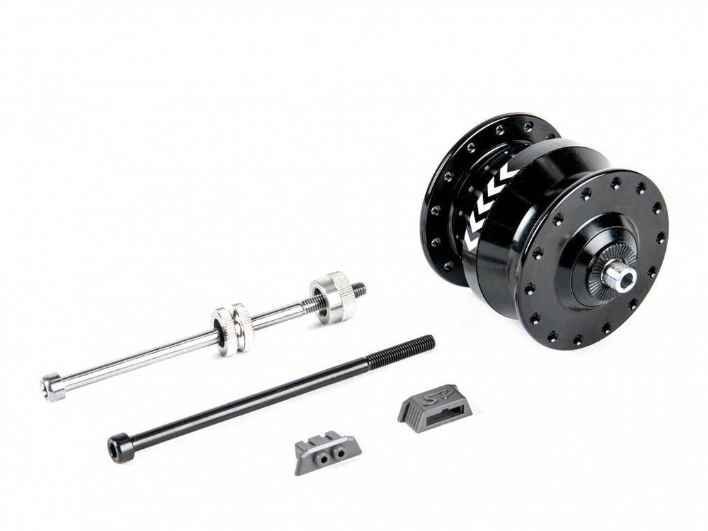 BROMPTON front hub dinamo SV8, 28H black (with fixings)
